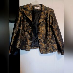 Le Suit Petite 8P Brocade Blazer Metallic Gold Floral Paisley Jacquard Jacket